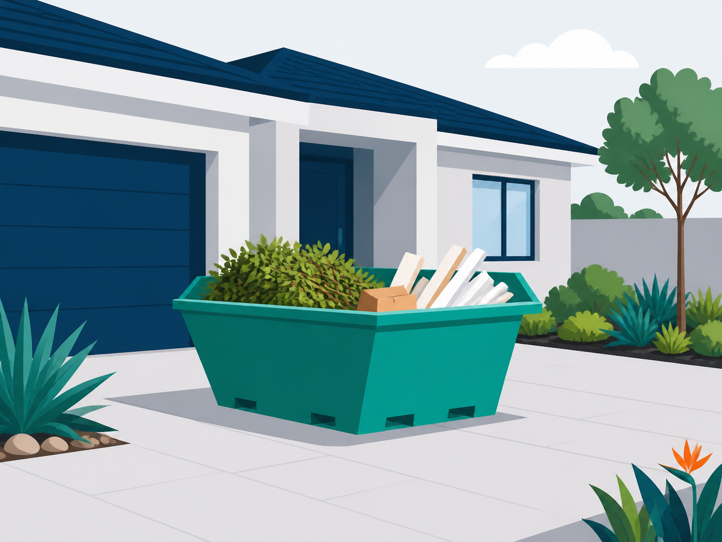 Residential skip hire at a suburban home